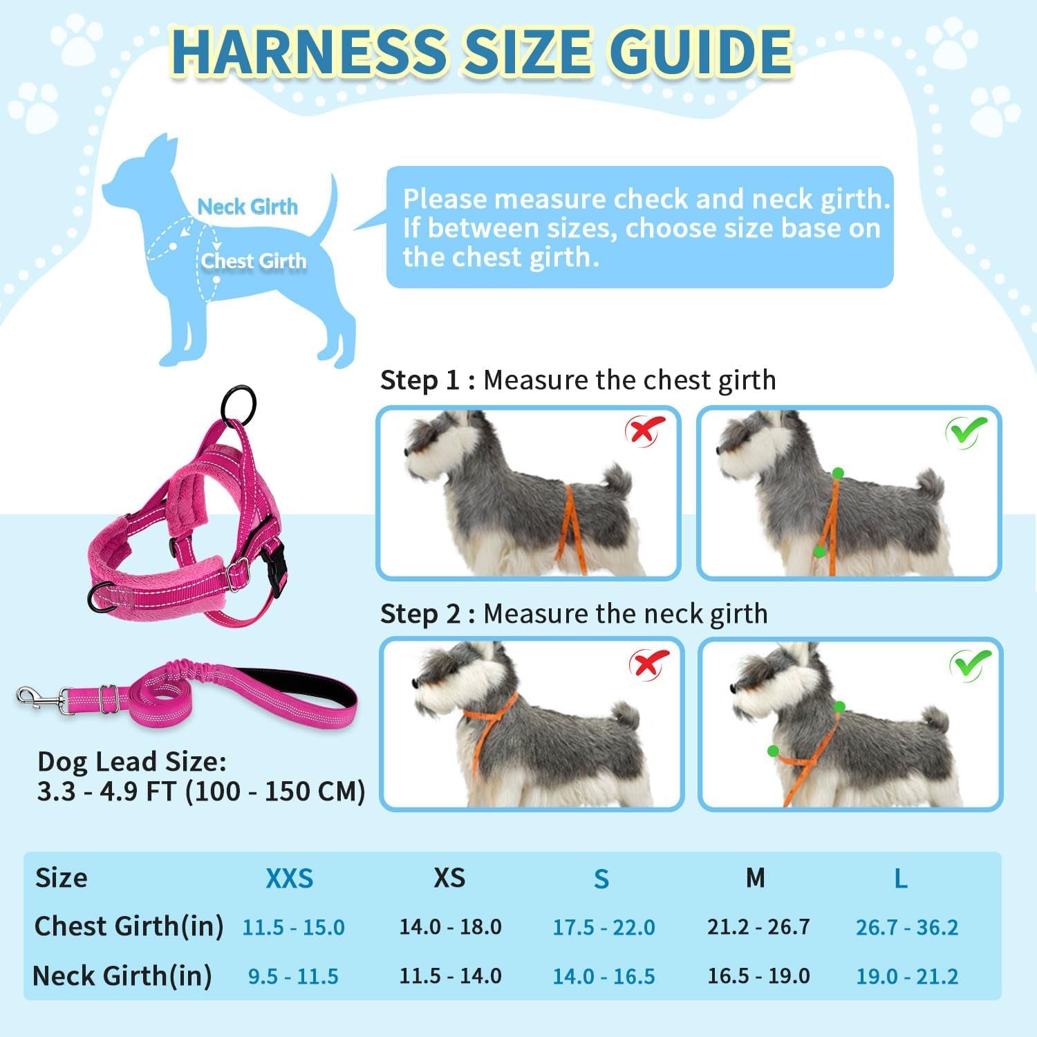 slowton-no-pull-small-dog-harness-and-leash-set-puppy-soft-vest-harness-neck-chest-adjustable-reflective-lightweight-harness-anti-twist-pet-lead-combo-for-small-medium-dogs-fuchsia-xxs