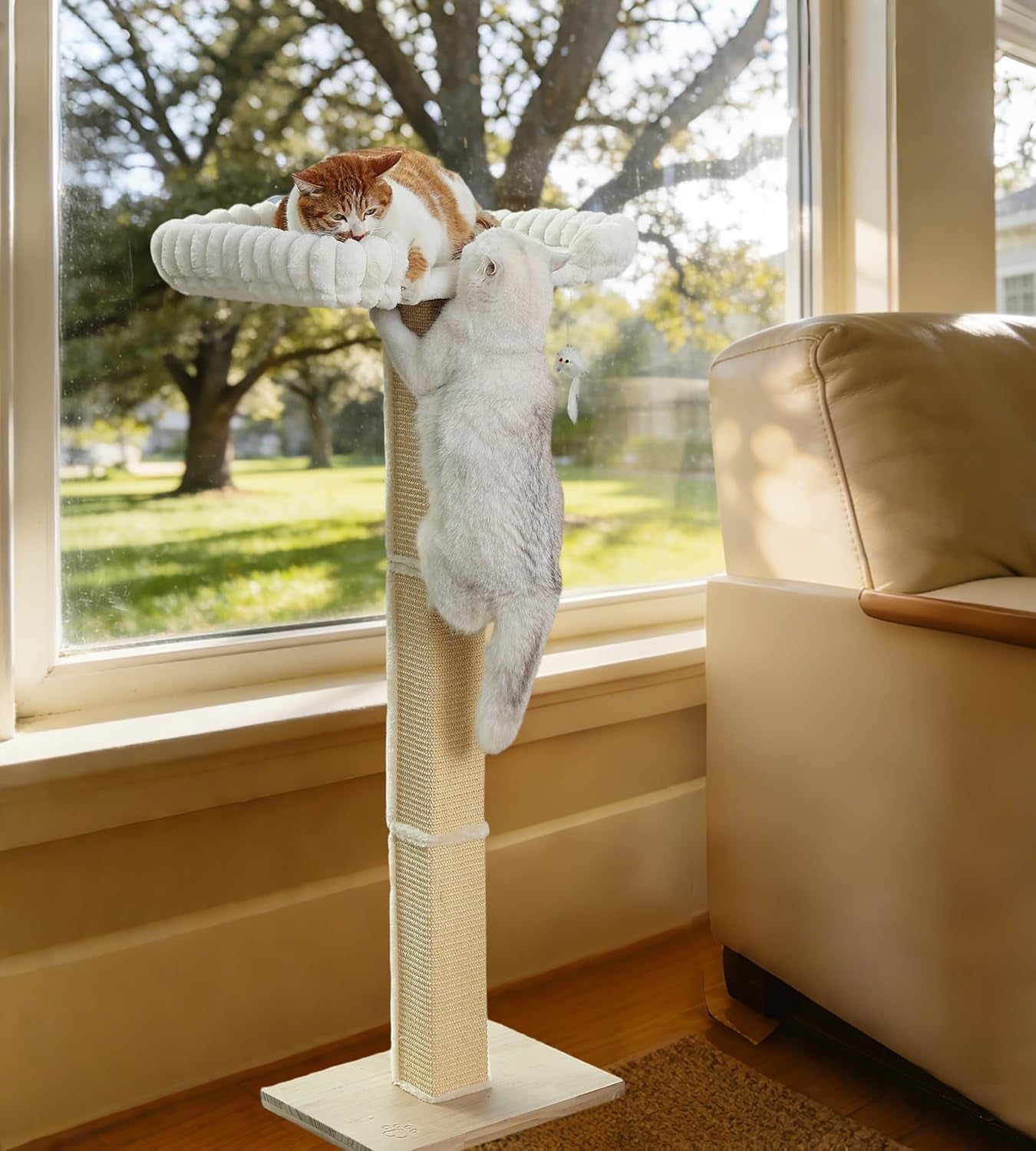 cat-scratching-post-with-large-window-perch-47-inch-tall-sisal-cat-tree-glass-suction-cup-mounting-for-large-cat-maine-coons-thick-square-sisal-post-ultra-soft-bolstered-bed-hold-up-to-45-lbs