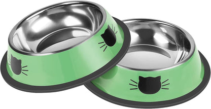 Serentive 2 Pcs Non-Slip Stainless Steel Small Cat Food Bowls - Unbreakable, Thicken 7 Oz Cat Dishes - Indoor, Removable Rubber Base, Easily Clean, Lovely Color9