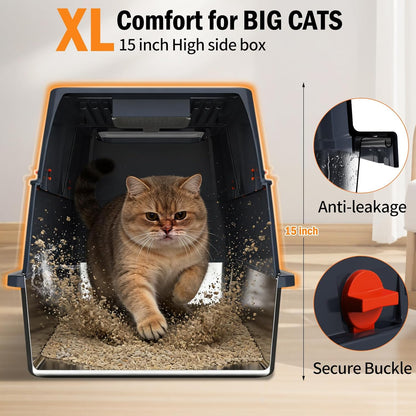 Stainless Steel Litter Box with Lid, Enclosed Metal Litter Box, Extra Large Kitty Litter Pan Covered with Scoop & Pedal, Odor Control, Odor Free, Front & Flip-Top Entry, Black5