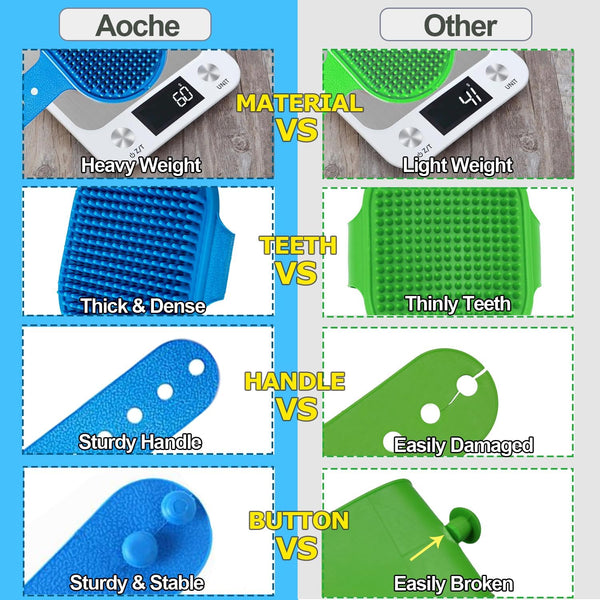 Dog Bath Brush Pet Bath Comb Brush Soothing Massage Rubber Comb 2Pcs with Adjustable Ring Handle for Long Short Haired Dogs and Cats (Blue+Rose)7