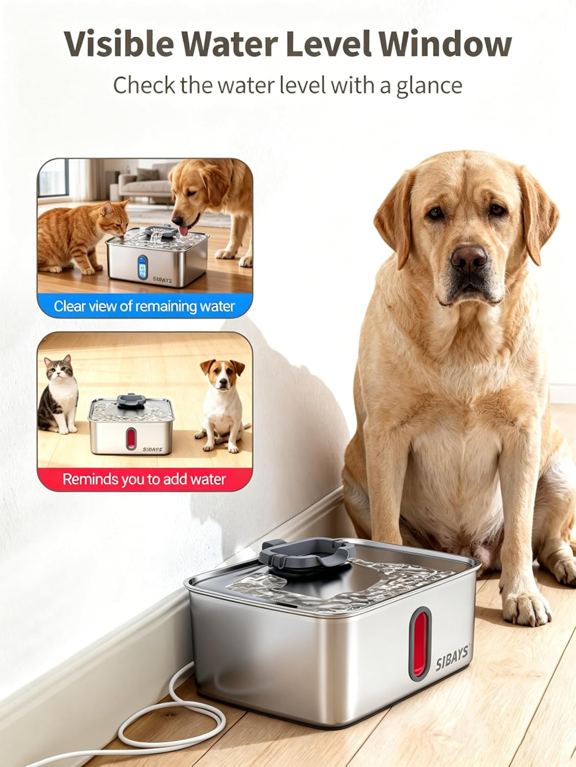 sibays-4gal-15l-dog-water-fountain-for-large-dogs-stainless-steel-large-pet-water-fountain-ultra-quiet-automatic-dog-water-bowl-dispenser-with-water-level-window-and-led-lightfs78-silver-grey