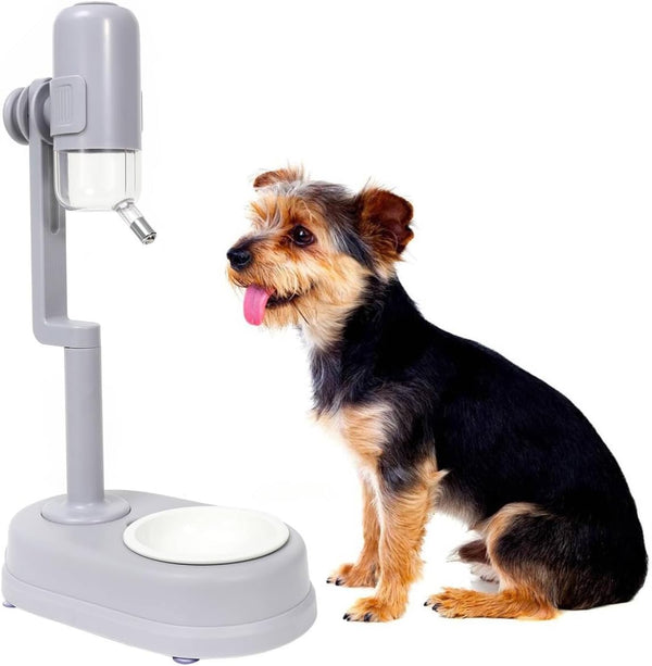 Pet Standing Water Dispenser Cat Dog Standing Ceramic Bowl Automatically Feeding Water Height Adjustable Detachable Pole (Pink-White, Large)8