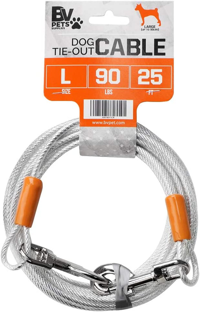 bv-dog-tie-out-cable-30-feet-heavy-duty-dog-lead-up-to-125-pounds-reflective-rust-free-with-quick-release-swivel-clips-360-rotating-clasp-tangle-free-dogs-runner-for-yard-red-single