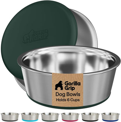 GORILLA GRIP Dog Bowls, Food Grade 304 Stainless Steel, Holds 2 US Cups Each (16 Fl Oz) Food and Water Bowl for Feeding Dogs and Cats, Dishwasher Safe, Rust Resistant BPA Free Rubber Base, 2 Set Black40