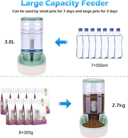 Kacoomi Automatic Dog Cat Feeder and Water Dispenser Gravity Food Feeder and Waterer Set with Pet Food Bowl for Small Medium Dog Puppy Kitten, Large Capacity 1 Gallon X 22