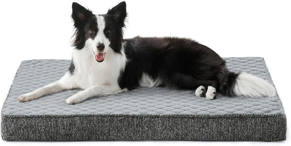 JOEJOY Orthopedic XL Dog Bed for Large Dogs, Waterproof Dog Bed for Crate with Washable Removable Cover, Extra Thick Egg-Crate Memory Foam Pet Beds, Grey, 41"X27"12
