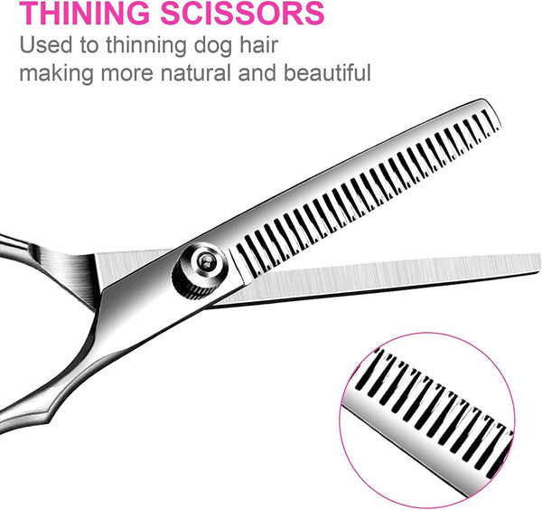 TINMARDA Dog Grooming Kit, Professional Stainless Steel Dog Grooming Scissors with Curved Shears, Pink Finger Rings - 4 Piece Sharp Durable Pet Shears for Dogs Cats at Home Salon-Quality Grooming4