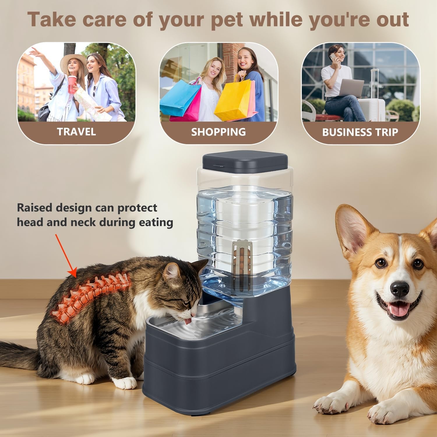 2-2-gallon-pet-automatic-dog-water-dispenser-cat-gravity-waterer-feeder-with-stainless-steel-bowl-8l-large-capacity-puppy-feeding-raised-bowls-with-filter-ice-pack