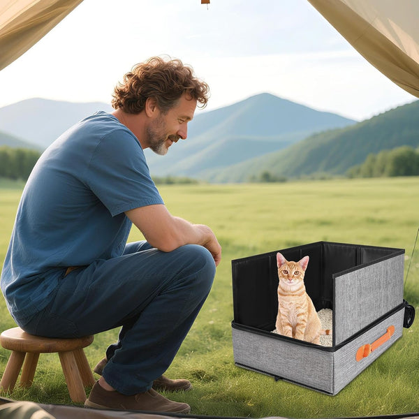 Portable Cat Litter Box for Travel Poop Tray Zipper Closure Hard Bottom | Waterproof Portable Cat Box Indoor Outdoor Travel Car Camping Hotel Corner Housebreaking2