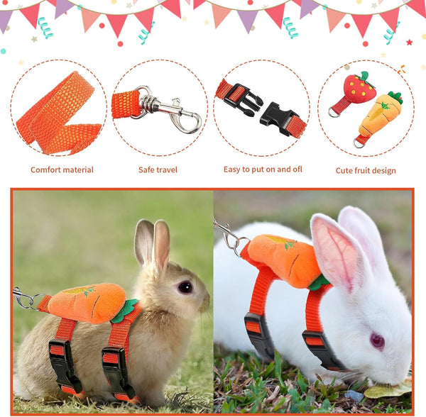 4 Sets Adjustable Bunny Rabbit Harness and Leash Set Small Pet Cute Vest Harness Leash Ferret Harness Guinea Pig Harness Ferret Leash with Decorations for Bunny Kitten Puppy, Small Pets4