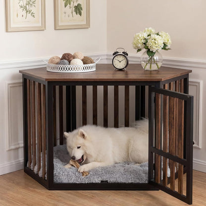Lemonroad 42.5 Inch Corner Dog Crate Bed Pad Washable Dog Kennel Pad Mat Furniture for Large Dogs Thick Plush Crate Pet Cage Sleeping Bed Pet Corner Side Table (Only Mat)7