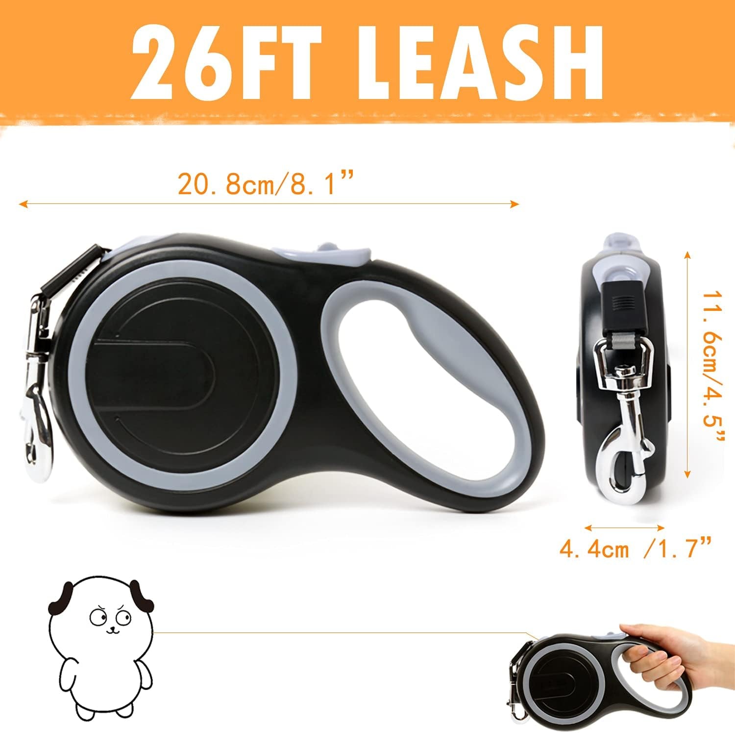 26ft-retractable-dog-leash-heavy-duty-great-leash-for-dog-up-to-110-lbs-anti-slip-rubberized-handle-one-handed-brake-strong-nylon-tape-tangle-freelarge-size