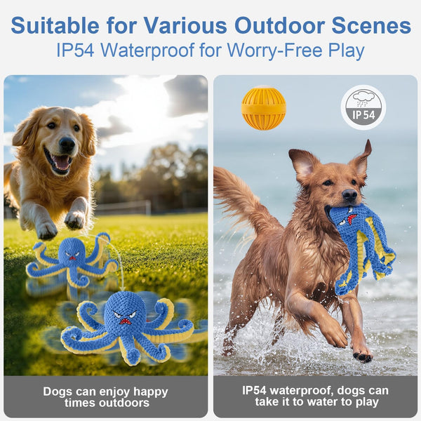 Interactive Dog Toys Octopus,Durable Automatic Jumping Dog Toy to Keep Them Busy,Squeaky Moving Tug of War Doggie Toy,Usb Rechargeable,Not for Aggressive Chewers (Blue)5