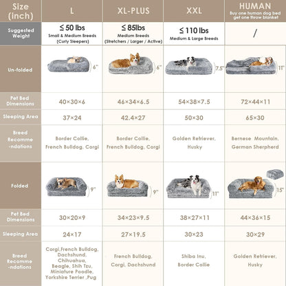 EHEYCIGA Foldable XXL Dog Bed Memory Foam-46X34X6.5", Fluffy Cover, Grey2