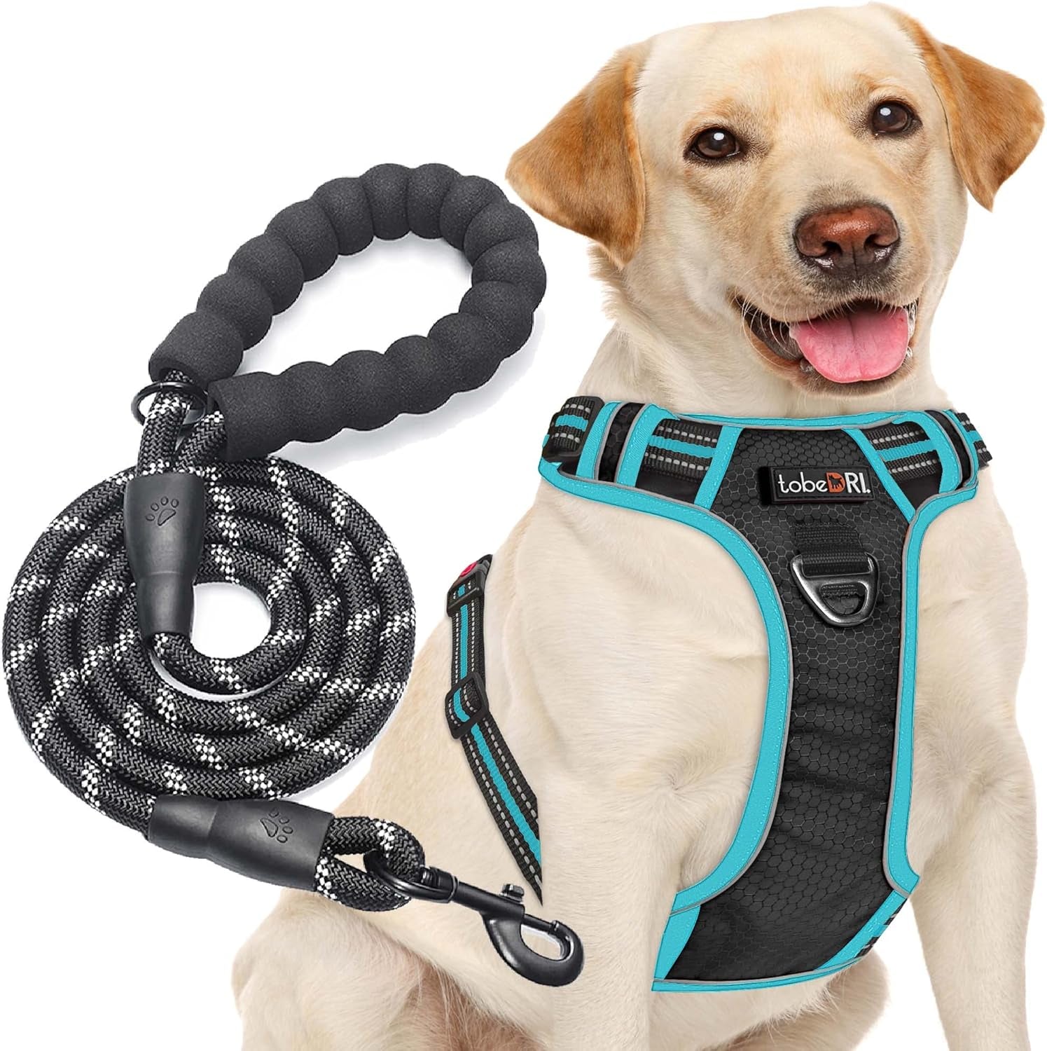 tobedri-no-pull-dog-harness-adjustable-reflective-oxford-easy-control-medium-large-dog-harness-with-a-free-heavy-duty-5ft-dog-leash-blue-m