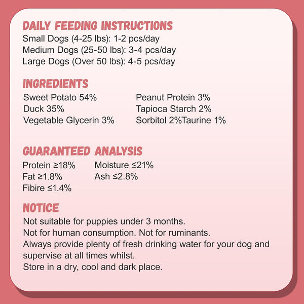 Pawmate Duck Double Purple Sweet Potato Wraps Dog Treats, Healthy Low Fat Dog Jerky High Protein for Training Treats Snacks, Chewy for Small Medium Large Dogs 12-15 Counts4