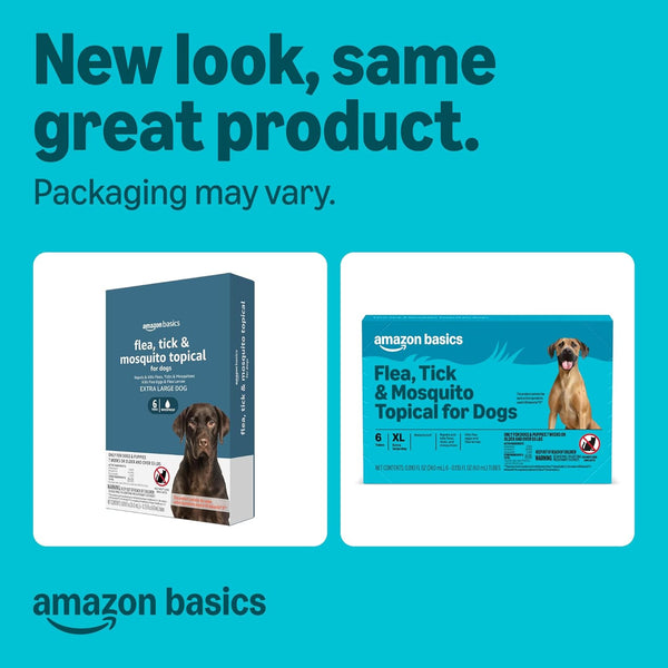 Amazon Basics Preventative Flea, Tick & Mosquito Topical Treatment for X-Large Dogs (Over 55 Pounds), Kills Fleas, Long-Lasting, 6 Count, Packaging May Vary2
