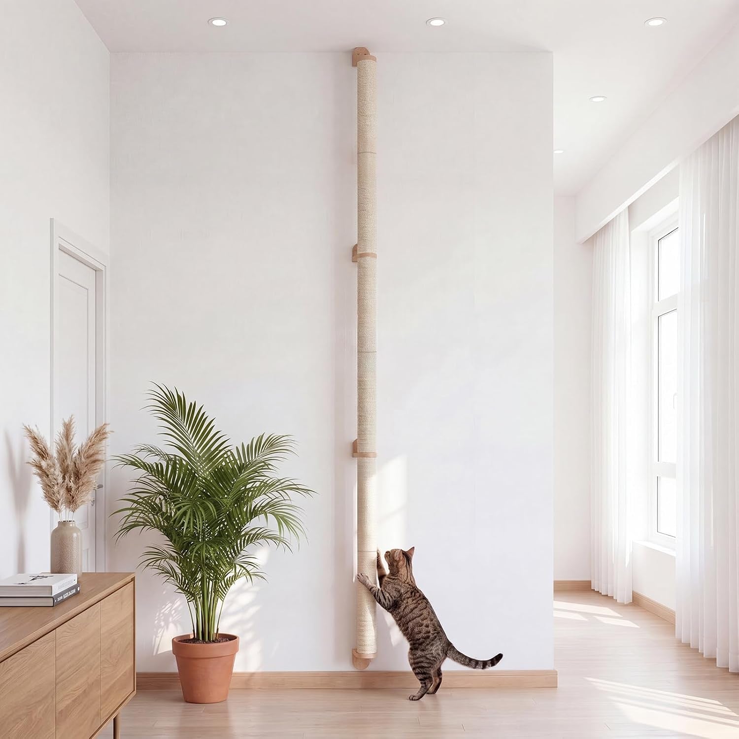 84-tall-wall-mounted-cat-scratcher-post-cat-wall-shelves-furniture-6-pcs-14-inch-sisal-climbing-poles-with-5-brackets-kitten-modular-scratch-tower-space-saving-pet-supplies