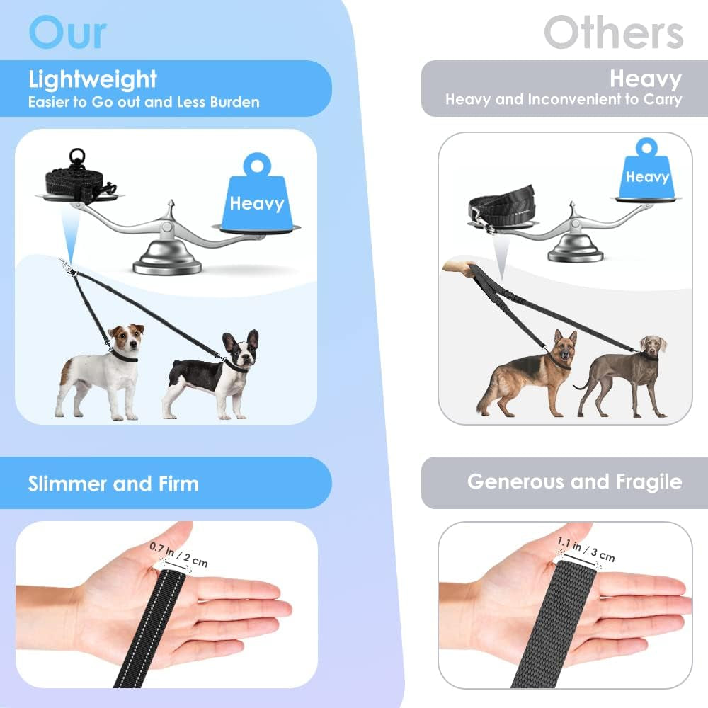autowt-double-dog-leash-no-tangle-360-swivel-rotation-reflective-lead-attachment-adjustable-length-dual-two-dogs-lead-splitter-comfortable-shock-absorbing-walking-training-for-2-dogs