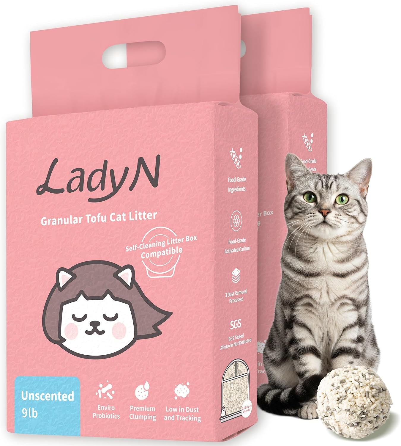 lady-n-tofu-cat-litter-low-dust-compatible-with-auto-box-unscented-9lb-mini-pellet-shape-strong-clumping-ultra-absorbent-activated-charcoal-odor-control