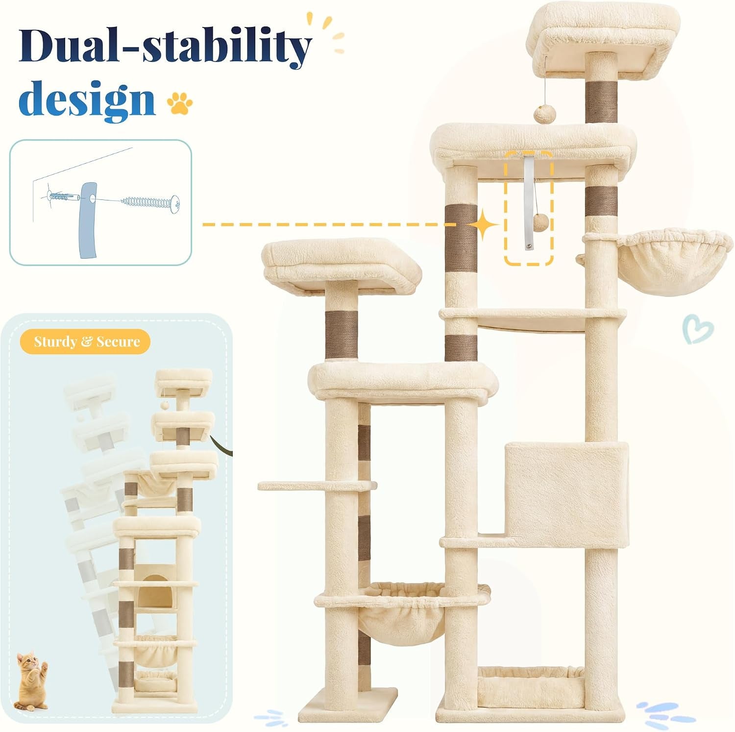 hey-brother-cat-tree-tower-wide-base-5-platforms-for-multi-cats-mpj074mj-72-8-inches-tall-furniture-5-plush-beds-large-condo-big-hammocks-sisal-scratching-posts-for-indoor-adult-cat-beige-brown