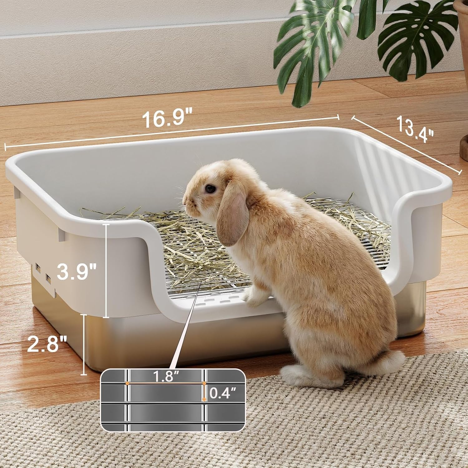 stainless-steel-sifting-litter-box-for-rabbit-bunny-16-9-13-4-inl-w-raised-border-split-double-layer-metal-grate-easy-clean-extra-large-space-for-guinea-pig-ferret