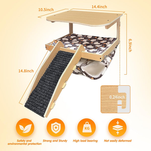 Guinea Pig Hideout，Natural Wood Removable Guinea Pig Bed, Small Animal Habitat with Hanging Hammock/Staircase/Cushion, Suitable for Small Animals to Hide, Rest, Play6