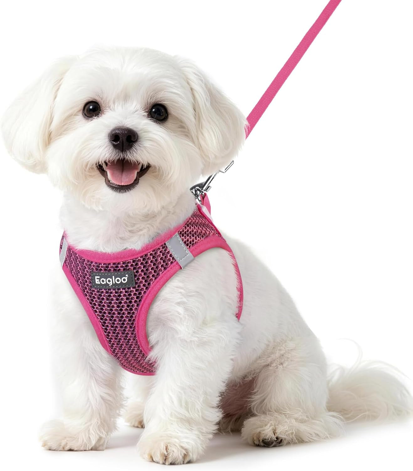 eagloo-small-dog-harness-and-leash-set-step-in-small-sized-puppy-pet-vest-light-soft-breathable-air-mesh-easy-on-and-off-with-hook-loop-reflective-for-safe-walking-pink-s