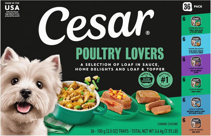 Cesar Wet Dog Food, Steak Lovers Variety Pack, 3.5 Oz, 36 Count | Real Meat #1 Ingredient, Easy Peel Trays, 100% Complete & Balanced, No Fillers, No Added Sugar, No Artificial Flavors20