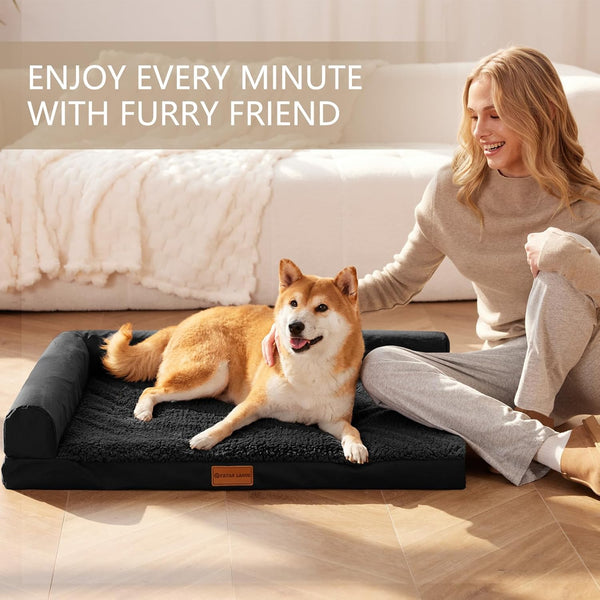 Patas Lague Orthopedic Large Dog Bed Pet Sofa Beds 36''X24'' Black | L Bolster Egg-Crate Foam Dog Couch for Large Sized Dogs, Waterproof Removable Washable Cover, Pet Mat with Nonskid Bottom2