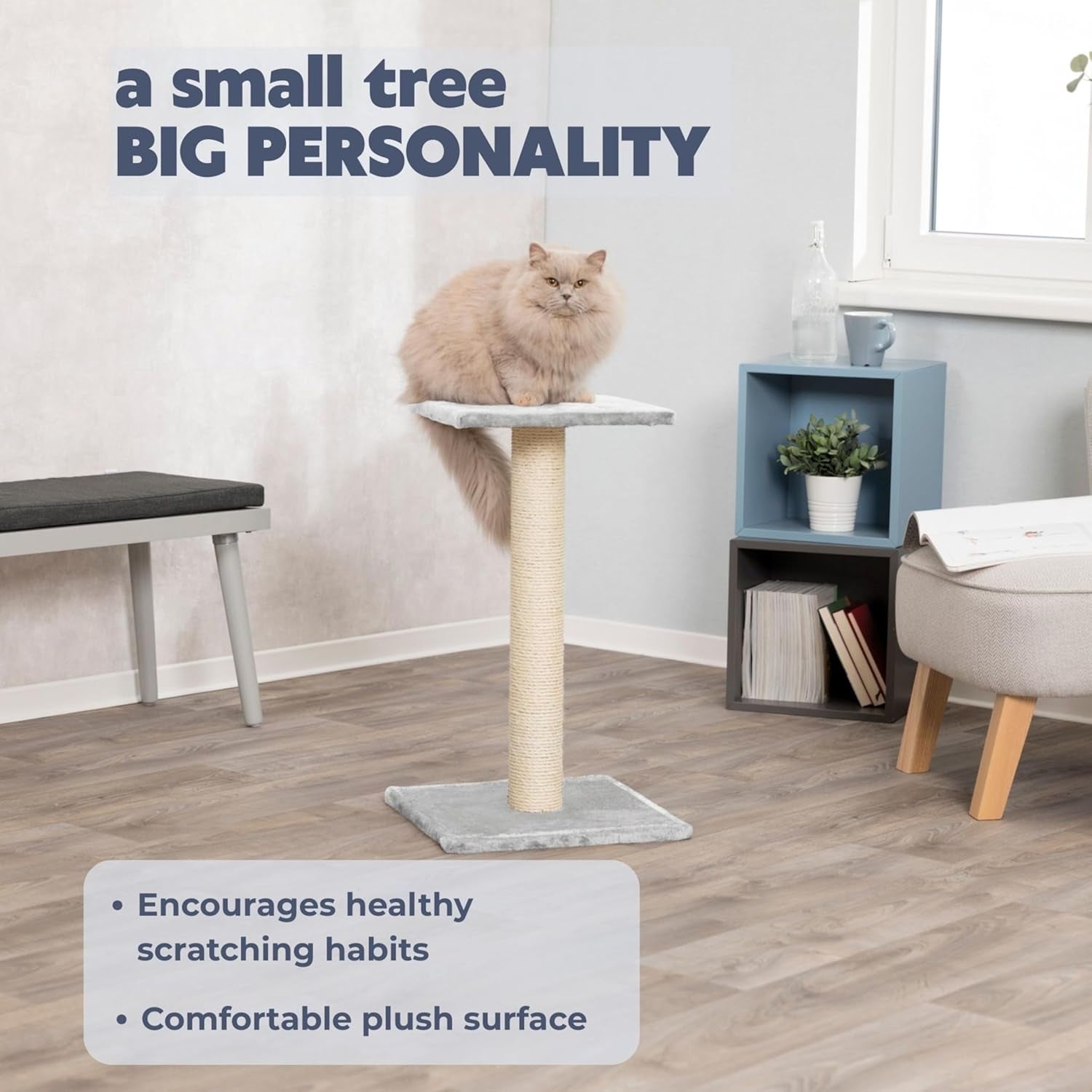 trixie-espejo-cat-scratching-post-27-2-inch-cat-scratcher-with-soft-fabric-covering-base-and-durable-sisal-rope-with-resting-platform-gray
