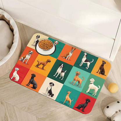 Marble Dog Cat Food Mat,Blue Teal Turquoise Gold Absorbent Pet Feeding Mat with Rubber Backing,Non-Slip Water Bowl Placemat,Indoor Pet Accessories Supplies 12"X20"17