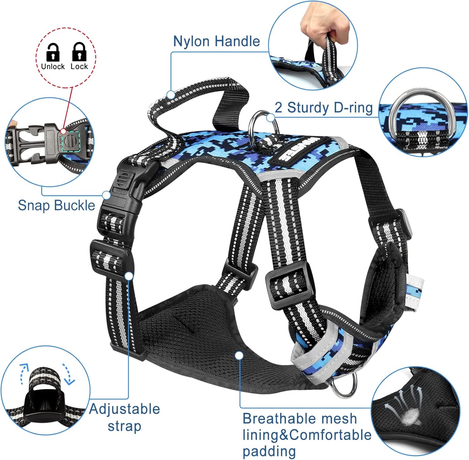 dog-harness-no-pull-pet-harnesses-with-dog-collar-adjustable-reflective-oxford-outdoor-vest-front-back-leash-clips-for-small-medium-large-extra-large-dogs-easy-control-handle-for-walking