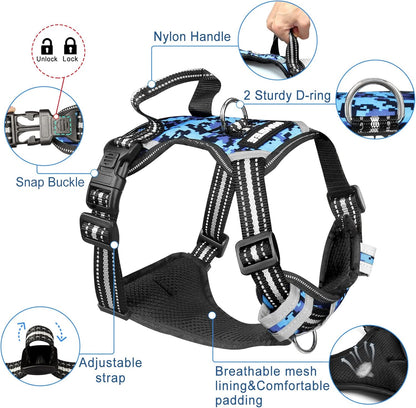 Dog Harness No Pull, Pet Harnesses with Dog Collar, Adjustable Reflective Oxford Outdoor Vest, Front/Back Leash Clips for Small, Medium, Large, Extra Large Dogs, Easy Control Handle for Walking4