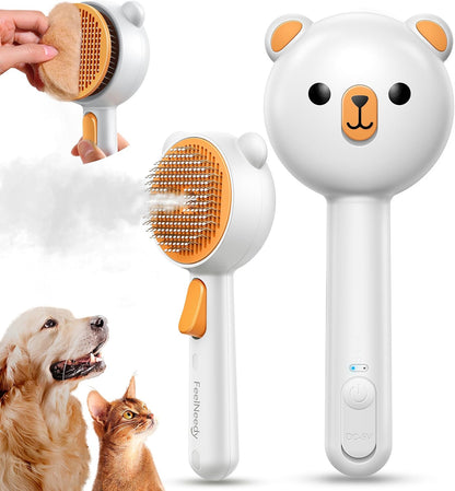 Pet Steam Brush for Dogs & Cats, Brushes for Indoor Cats with Release Button, Undercoat Removal Grooming Brush, Dual Spray USB Rechargeable, Dog Brush for Shedding for All Long- and Short-Haired Pets1