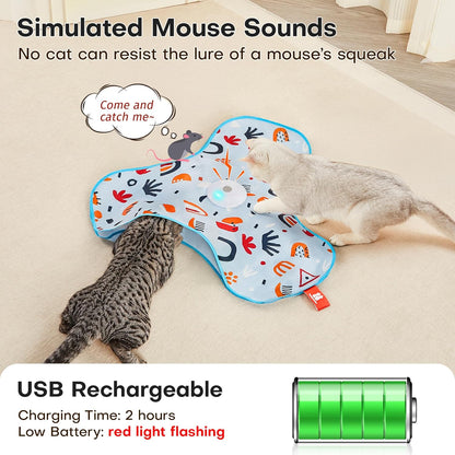 Potaroma Hide and Seek Interactive Cat Toys | Moving Concealed Wand Feather, Automatic Chargeable Indoor Kitten Exercise Kicker, Mouse Squeaky, Floral Cover5