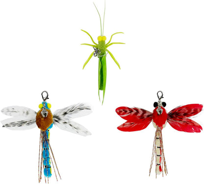 Ttcat 3 Pack Grasshopper Cat Wand Refills, Realistic Green Insect Natural Feather Detachable Replacement Toy with Bell, Universal Lobster Clip-On Cat Teaser Attachments.11