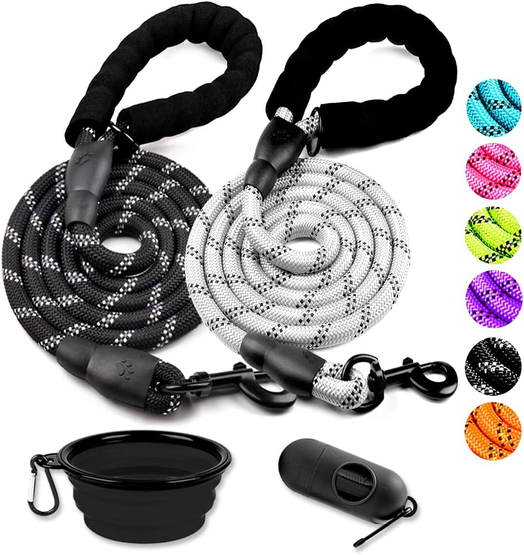 cooyoo-2-pack-dog-leash-5-ft-heavy-duty-comfortable-padded-handle-reflective-dog-leash-for-medium-large-dogs-with-collapsible-pet-bowl