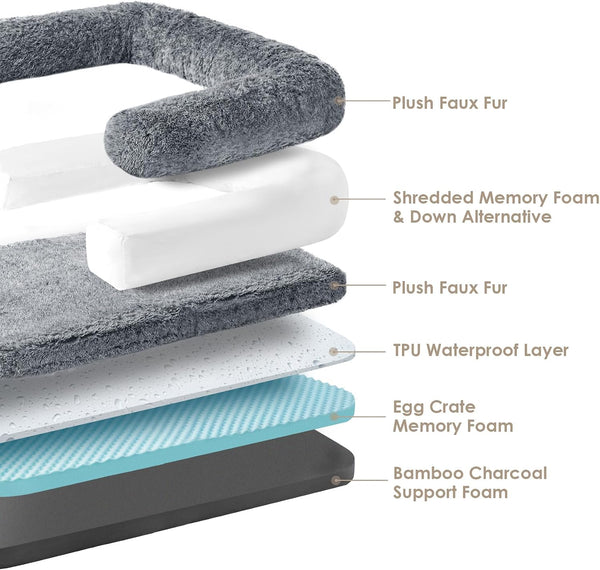 EHEYCIGA Foldable XXL Dog Bed Memory Foam-46X34X6.5", Fluffy Cover, Grey4
