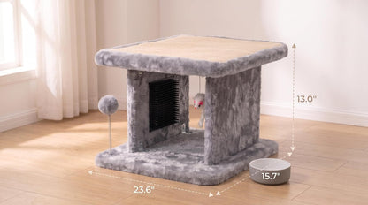 Large Cat Bed with Scratching Post and Combing Board, Sturdy and Durable, Ideal for Small Breeds | Large Plush Cat Tunnel with a Removable Sisal Scratch Pad, Grooming Brush, Hanging Toys, and Spacious Hideaway for Cats.3