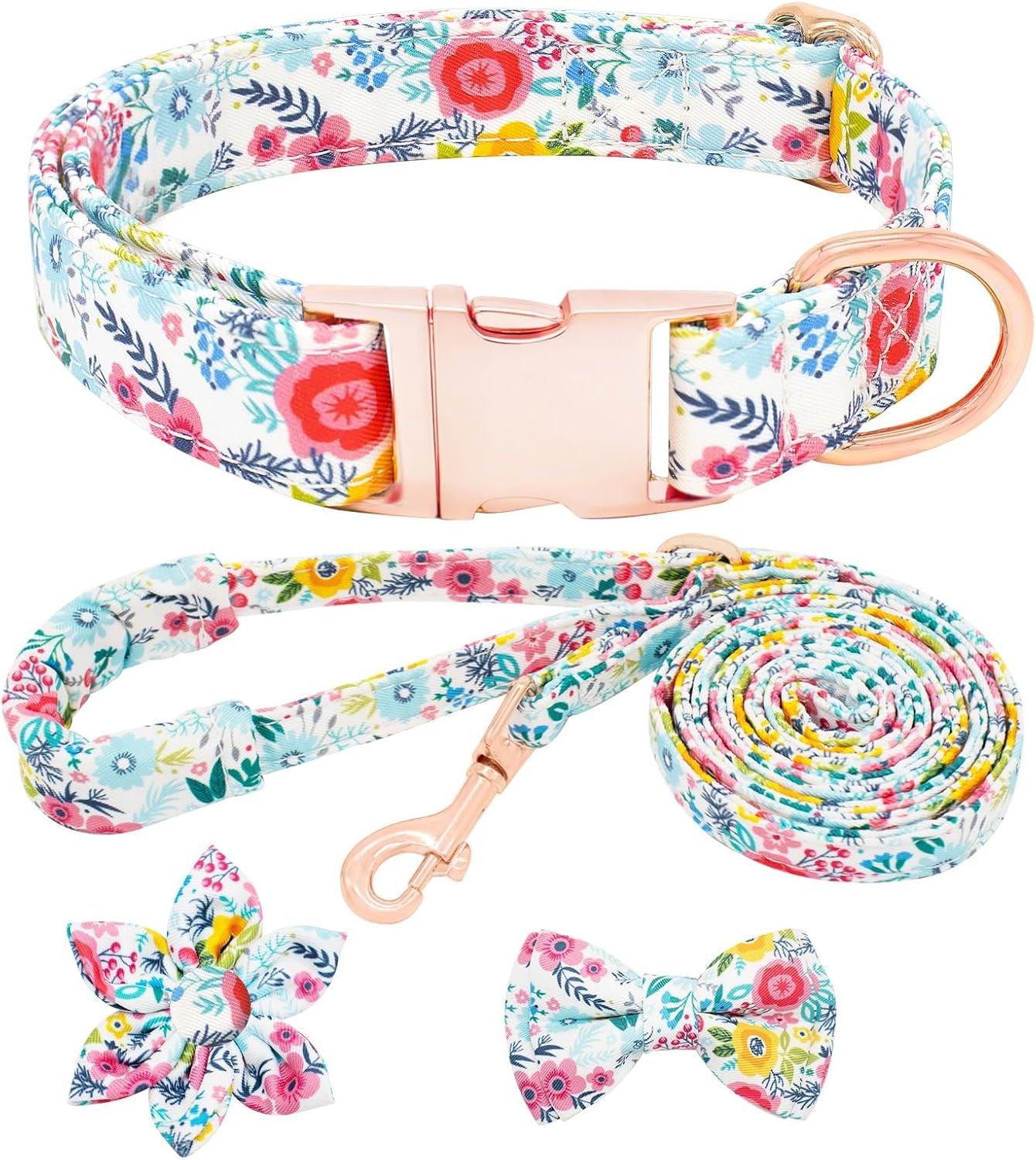 dog-collar-and-leash-set-girls-adjustable-puppy-collars-with-floral-bow-tie-for-small-medium-large-female-dogs-orange-flower-s