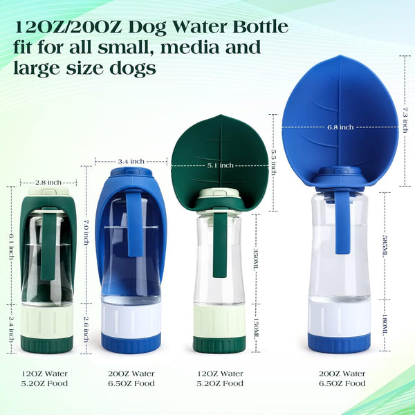 TIOVERY Upgraded Dog Water Bottle, Portable Dog Cat Puppy Pet Water Dispenser Feeder with Drinking Cup and Food Container Leak Proof for Outdoor Walking, Travel, Hiking 12OZ3