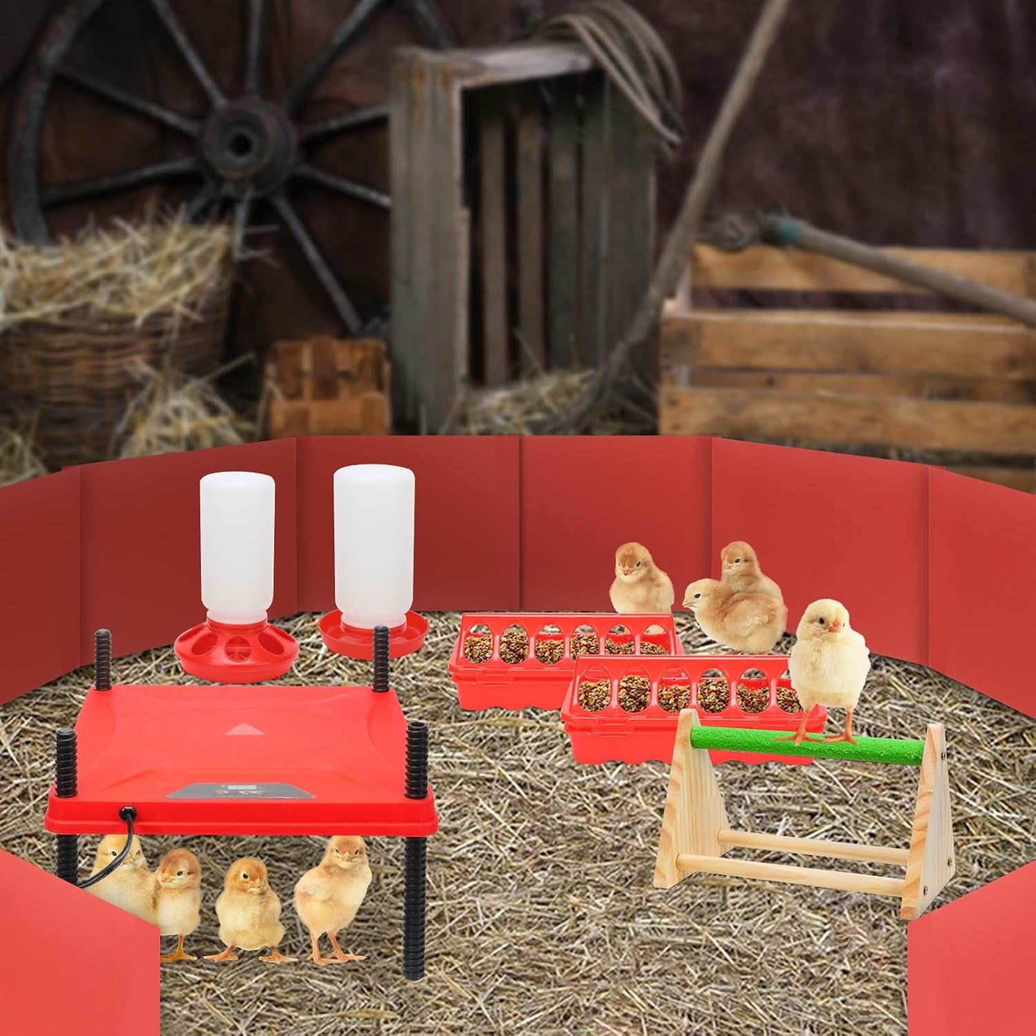 chick-brooder-box-small-animal-playpen-chick-starter-kit-brooding-playpen-with-chicks-heating-plate-perch-feeder-waterer-for-duck-and-quail-chicken-supplies