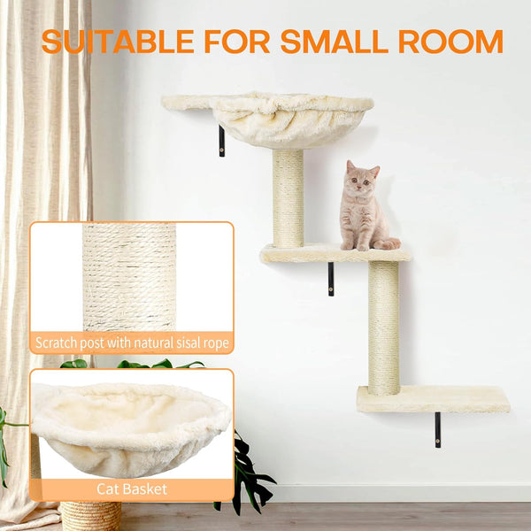 Cat Wall Shelves, Space-Saving Wall-Mounted Cat Climbing Set for Large Cats | Multi-Level Climbing System, Wall Furniture, Bed, Steps, Hammock, Wall Scratcher, Indoor Cat 40 Lbs Small Place Corner Room5