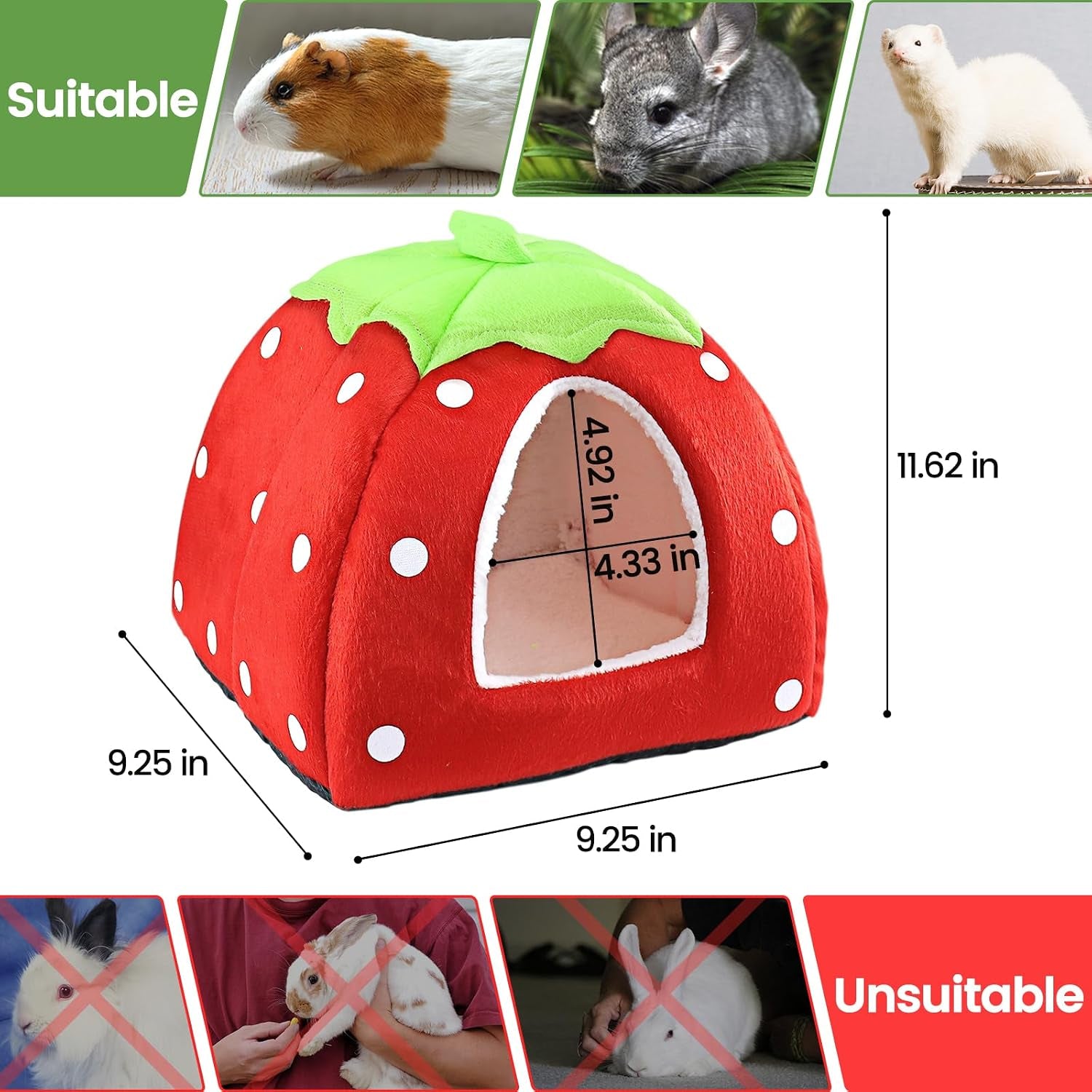mygeromon-guinea-pig-bed-rabbit-hideout-cuddle-cup-strawberry-style-washable-winter-small-animals-sleeping-house-for-ferret-chinchilla-bunny