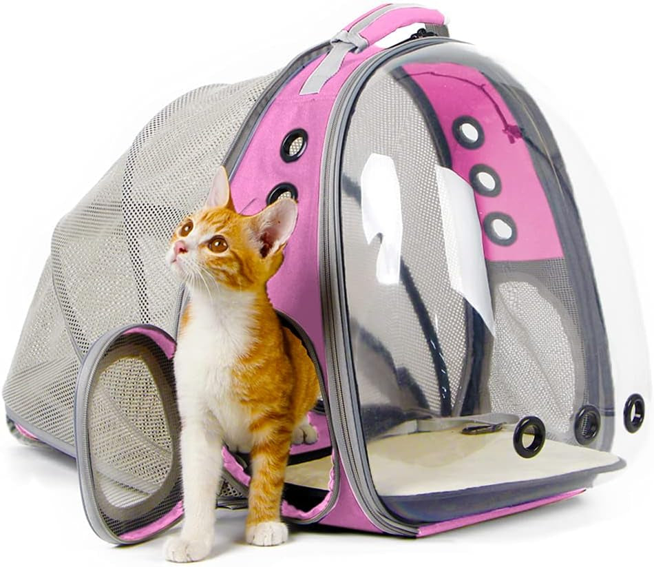 expandable-pink-cat-backpack-carrier-fit-up-to-12-lbs-space-capsule-clear-bubble-window-pet-carrier-backpack-for-kitten-bunny-rabbit-and-small-puppy