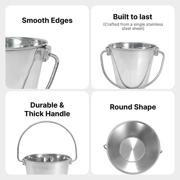 Heavy Duty Stainless Steel Bucket, 1 Quart – Durable Small Metal Bucket for Feeding, Watering Pets & Cleaning – Perfect for Kennels, Critter Crates, Cages and Hanging on Fences3