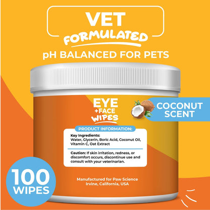 Dog Eye Wipes (100 Count) Hypoallergenic Eye & Face Wipes for Dogs & Cats - Pet Tear Stain Remover & Cleaner - Cleans & Removes Discharge, Crust, & Gunk (Coconut)4