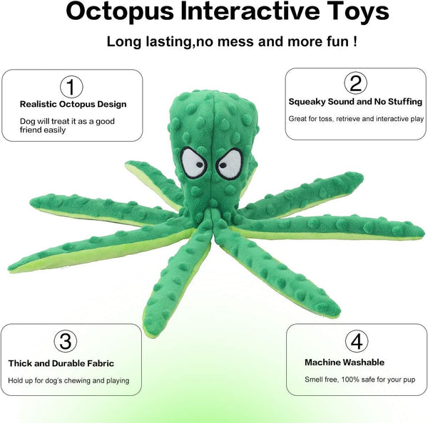 CPYOSN 2 Pack Octopus Dog Toys, No Stuffing Squeaky Crinkle Plush Chew Toys | Mess-Free Design, Interactive Squeaker & Crinkle Sounds, Machine Washable, 12.6 Inch for All Breeds4